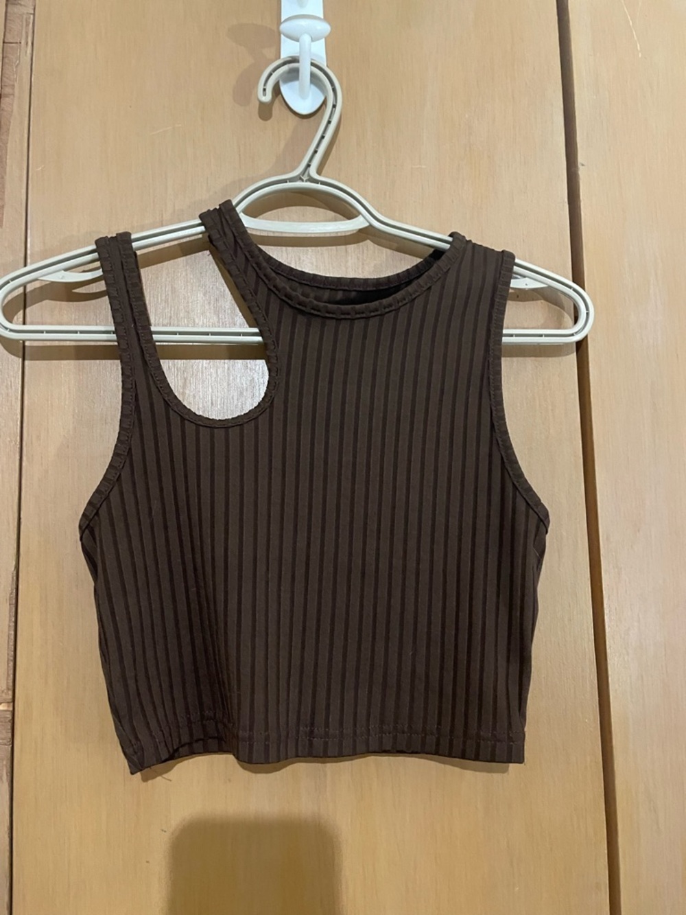 Asymmetric Ribbed Crop Tank Top in Brown 2/$15